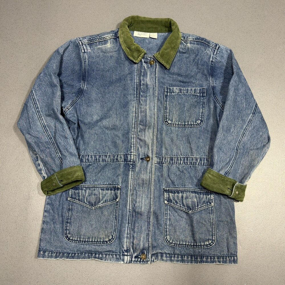 Vintage Christopher Banks Denim Chore Jacket Womens Large Corduroy Collar